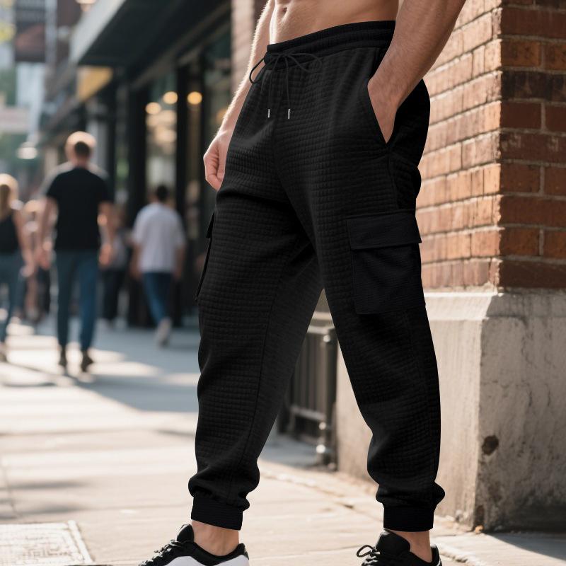 

Мужские спортивные плотные жаккардовые брюки карго с несколькими карманами, маленькие квадратные, повседневные рабочие брюки, мужская одежда, уличная одежда, мужские брюки карго XXXL чёрный