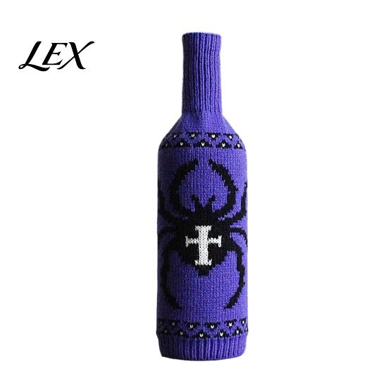Spooky Party Table Decorations Halloween Wine Bottle Sweater, Reusable Knitted Champagne Cover, Pumpkin Skull Cover Spider Pattern Sleeve Decoration