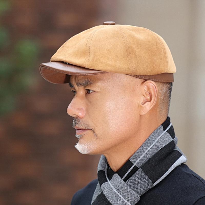 Men Casual First Layer Cowhide Leather Cap Men Real Cowhide Leather Caps Male Fall Genuine Real Cow Leather Berets