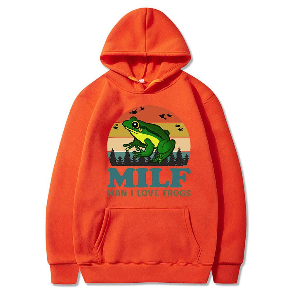 MILF Man Kocham żaby Zabawne powiedzenie Żaba Miłośnicy płazów Vintage Bluza z kapturem Bluza z długim rękawem unisex Odzież unisex dla nastolatków