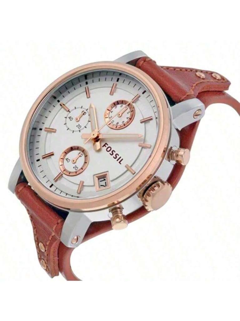 ES3837 Boyfriend Serie Chronograaf Horloge met Bruine Band en Zilveren Wijzerplaat