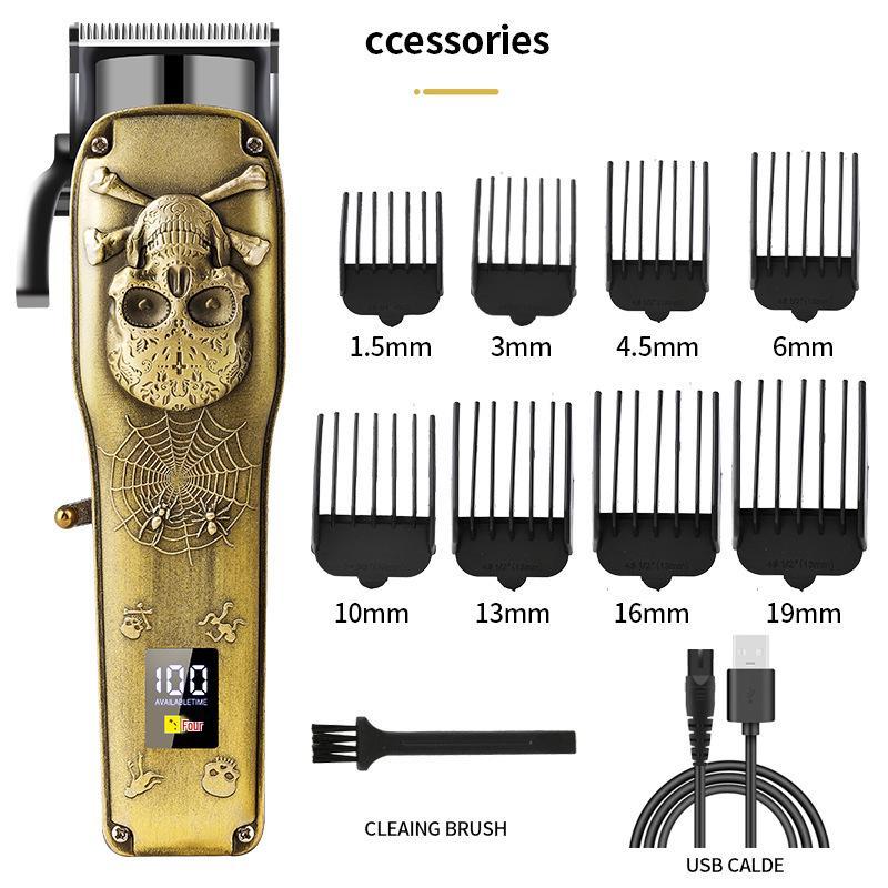 All-Metal Rechargeable Electric Hair Clipper with LCD Display – Professional Precision Trimmer.