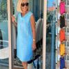 Women's Turn Down Collar Sleeveless Midi Dresses Loose Fit Solid Color Casual Summer Dresses