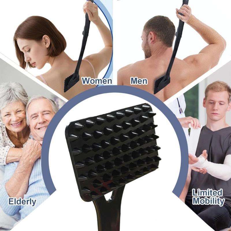 Extendable Collapsible Back Massage Multipurpose Body Scratcher For Humans Pets Gentle Bristles Ergonomic Handle