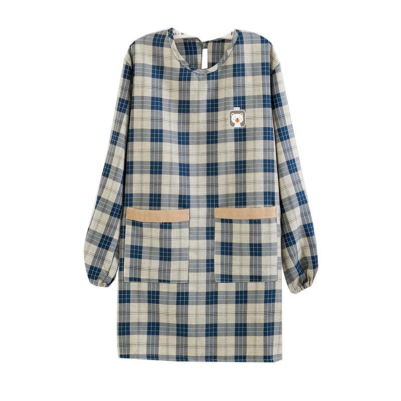 Japonská kostkovaná zástěra s medvědem, voděodolná: Otočný, Odolný proti skvrnám Kuchyňský ochranný oděv