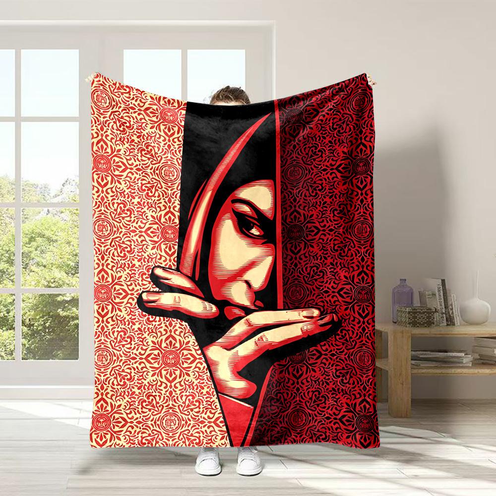 

National Style and Portraits pattern Flannel printed blanket suitable for all seasons suitable for living office sofa and travel 75x100cm (30x40inch)