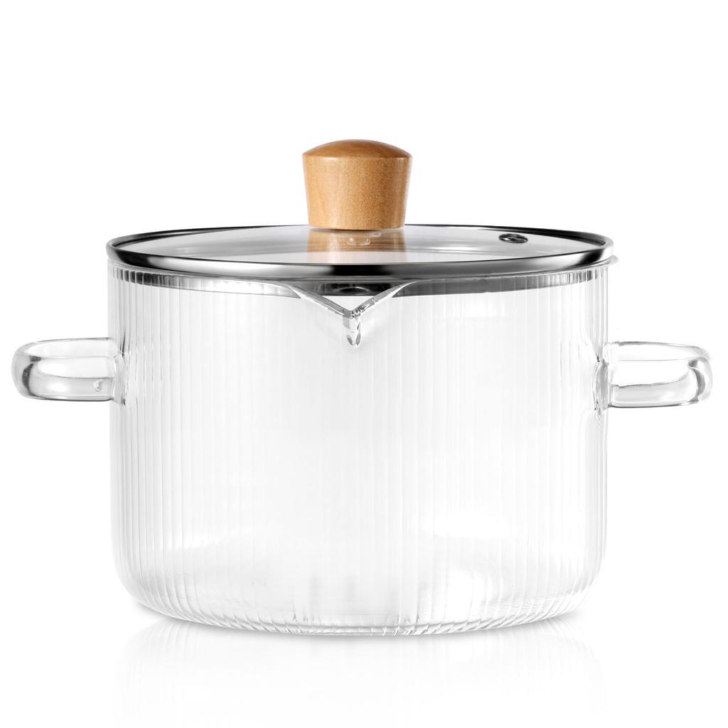 2300/1600 ML Glass Cooking Pot Borosilicate Glass Simmer Pot with Lid and Spout Heat Resistant Soup Pots for Kitchen Accessories