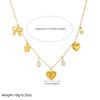 Gold Plated Multi Charm Heart Pendant Necklace, Stainless Steel Freshwater Pearl Choker, Waterproof Dainty Jewelry for Women Gift