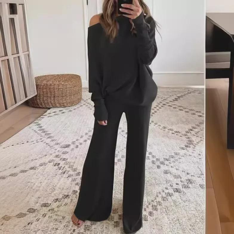 2024 Spring Collection: European & American Women's Casual One Shoulder Knitted Suit