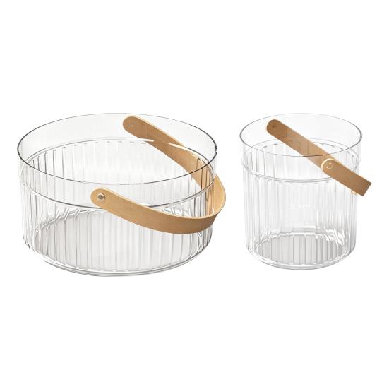 Yangyizhi Ice Bucket with Faux Leather Handle, Thickened Plastic Beer Wine Cooler for Party, Clear Beverage Container Outdoor Picnic, Bar KTV Decor