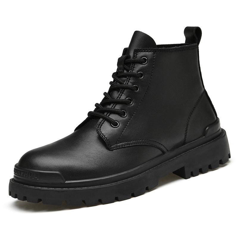 Men's Plus Velvet Leather Martin Boots, Large Sizes 45-48, Trendy Outdoor High-Top Short Boots