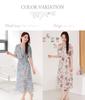 Sleeping Sheep Short Sleeve Summer Button Floral Long Plus Junior High Floral Short Sleeve Dress, Chiffon, Flared, Blue, Pattern, Knee-Length, Print,