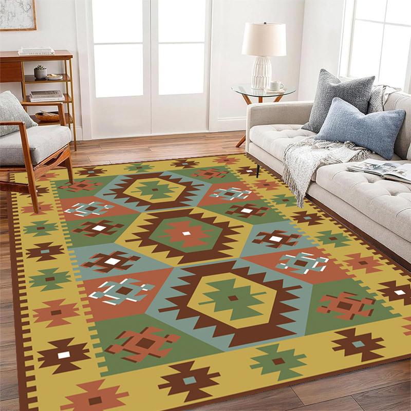 Living Room Carpet Dirt Resistant and Easy To Maintain Retro American Style Foldable Washable Sofa and Coffee Table Carpet