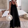 Women's Summer Casual Loose Dress Tie Shoulder Sleeveless Square Neck Maxi Dress A-Line Ruffle Flowy Beach Sundress