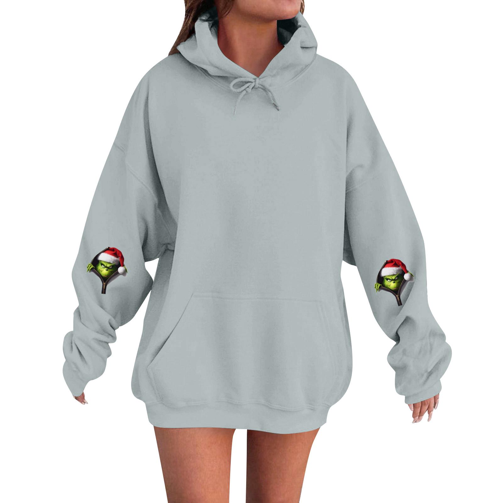 

Женский модный, расслабленный и удобный свитер с круглым вырезом и капюшоном, с длинными рукавами и рождественским принтом, теплый свитер XXXL