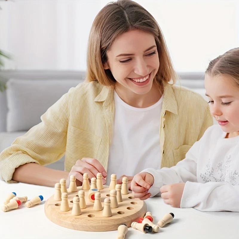 Montessori Kinder Holz Früherziehung Puzzle Memory Schach Spielzeug, Konzentration Eltern-Kind-Interaktion Spaß Spiel Schach