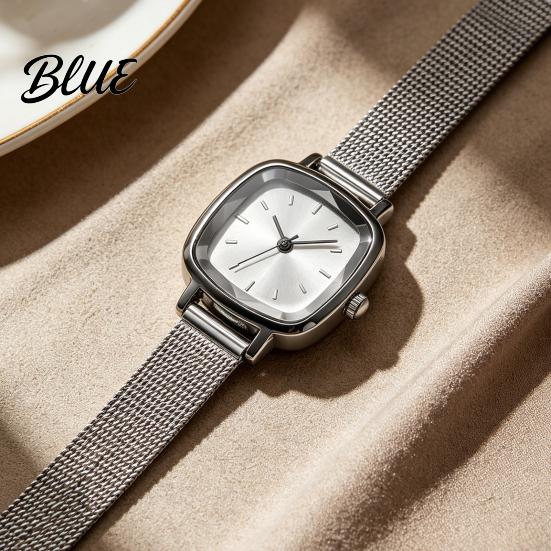 Retro Collegehorloge Uniseks Kwarts Minimalistisch Vierkant Wijzerplaat Eenvoudig Mesh