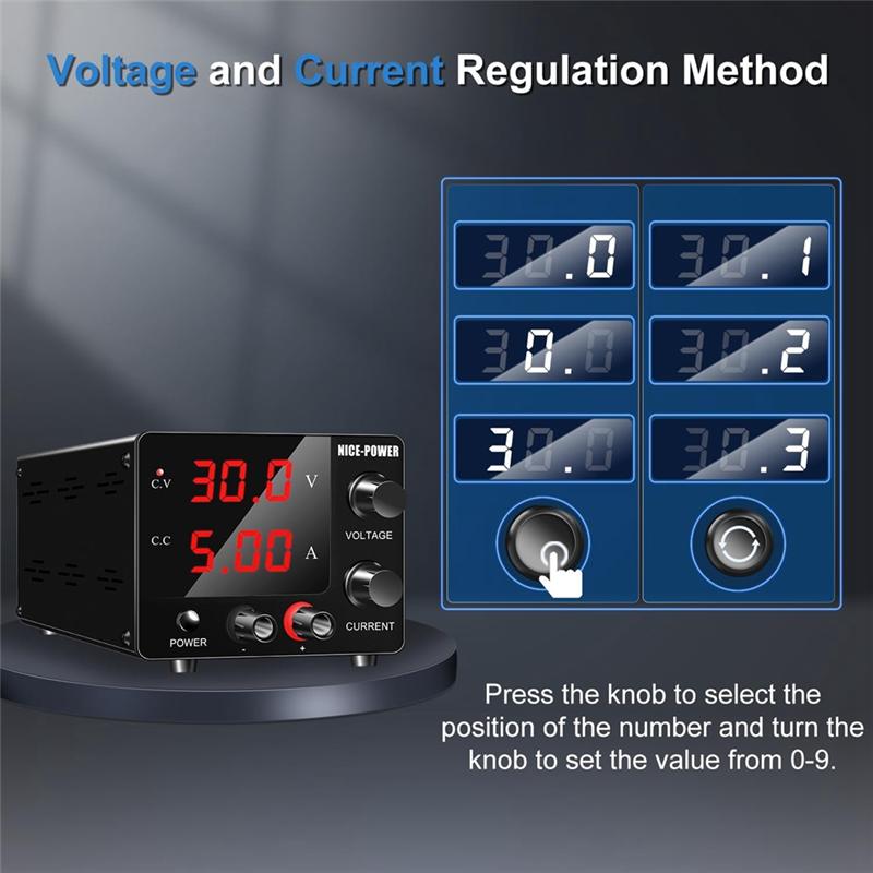 2025+ DC Power Supply Variable, 30V 5A Adjustable Switching Regulated Power Supply with Encoder, LED Display US Plug