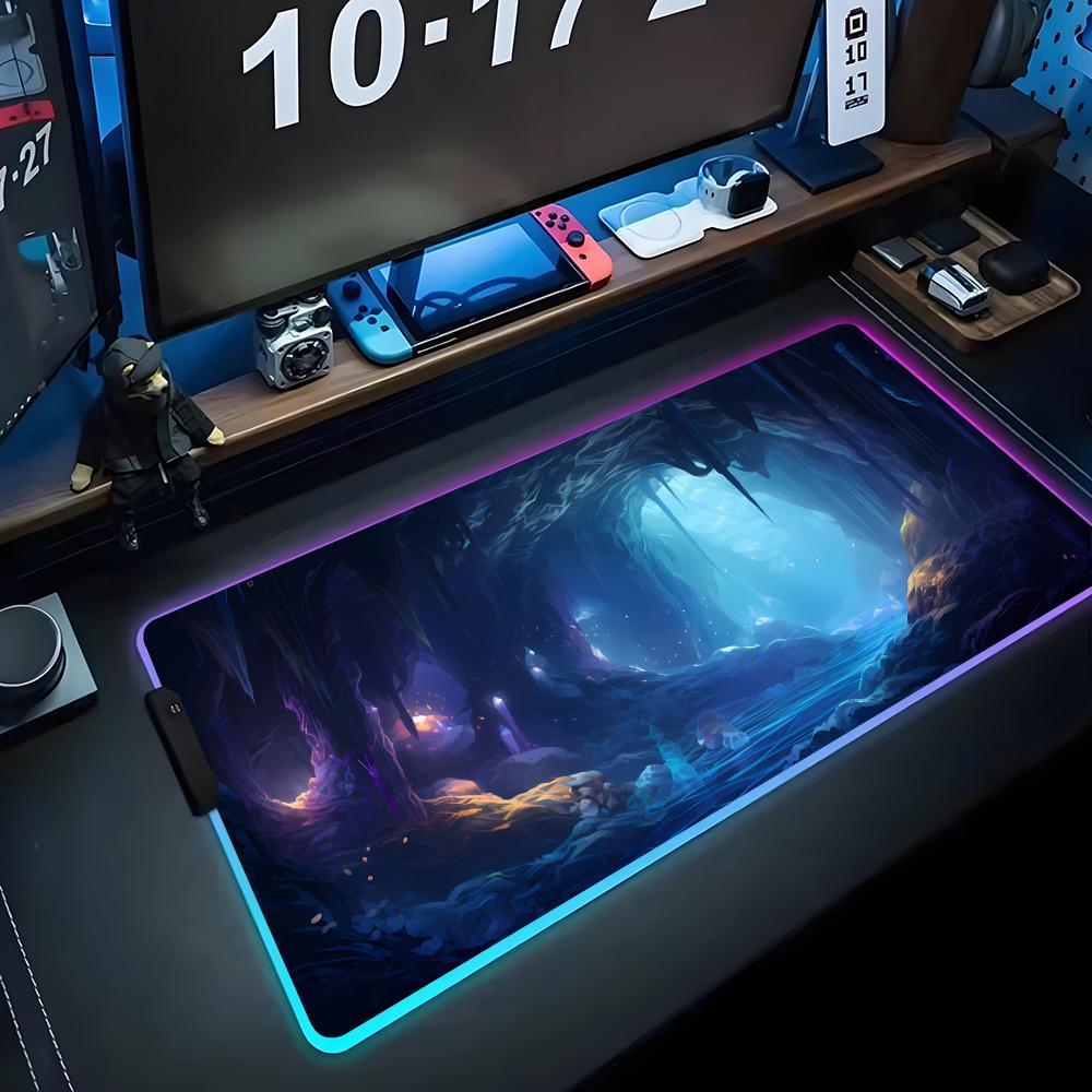Fantasy Cave Mouse Pad RGB Gaming Mousepad Big LED Pad PC Desk Mat Luminous Mouse Pad Large Keyboard Mats Table Rug With Backlit