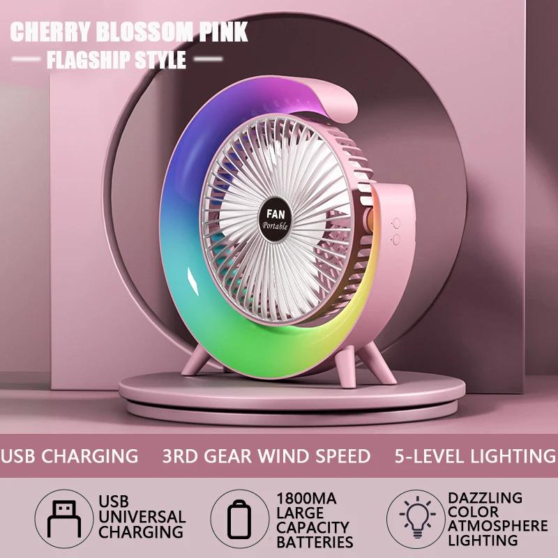 

Портативный ночной фонарь, настольный вентилятор, USB-перезаряжаемый, мини-настольный охлаждающий вентилятор для гостиной, уличный фонарь для кемпинга, вентилятор для лета розовый