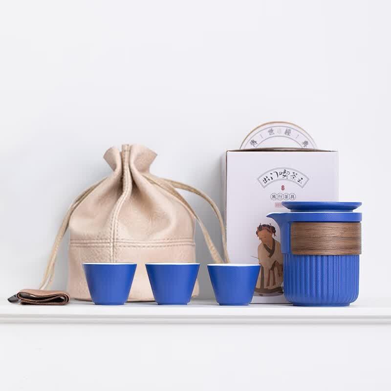 Portable Ceramic Kung Fu Tea Set (1 Pot, 3 Cups)