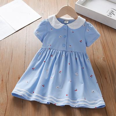 Vestito Estivo per Bambina a Maniche Corte con Colletto alla Coreana Vestiti in Cotone per Bambine di Età 2-6 Anni Vestiti per Bambini