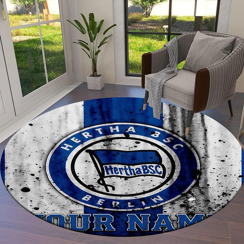 Hertha BSC Custom Name Round Area Rug,Carpet Rug for Living Room Bedroom Sofa Playroom Decor,Non-slip Floor Mat