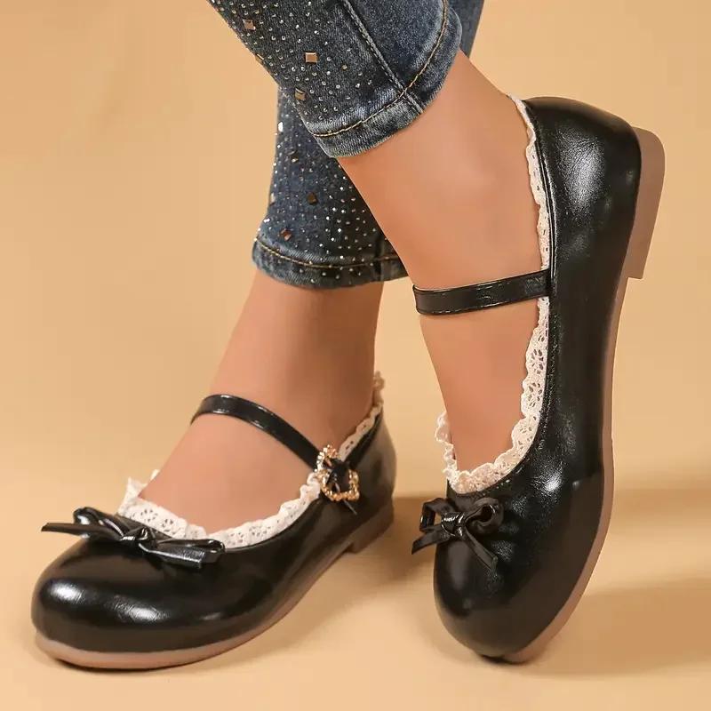 

2025 New Women Flats Single Loafers Shoes Round Head Shallow Mouth Sneakers Women Butterfly Knot Metal Buckle Flat Shoes 40 чёрный
