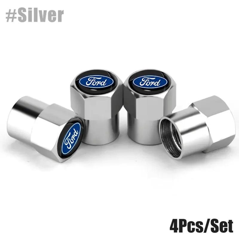 

New 2026 Car Sticker 4Pcs Metal Car Wheel Tire Valve Caps Tyre Rim Stem Covers For Ford Escape Kuga Mondeo Ecosport Fiesta Focus срібний