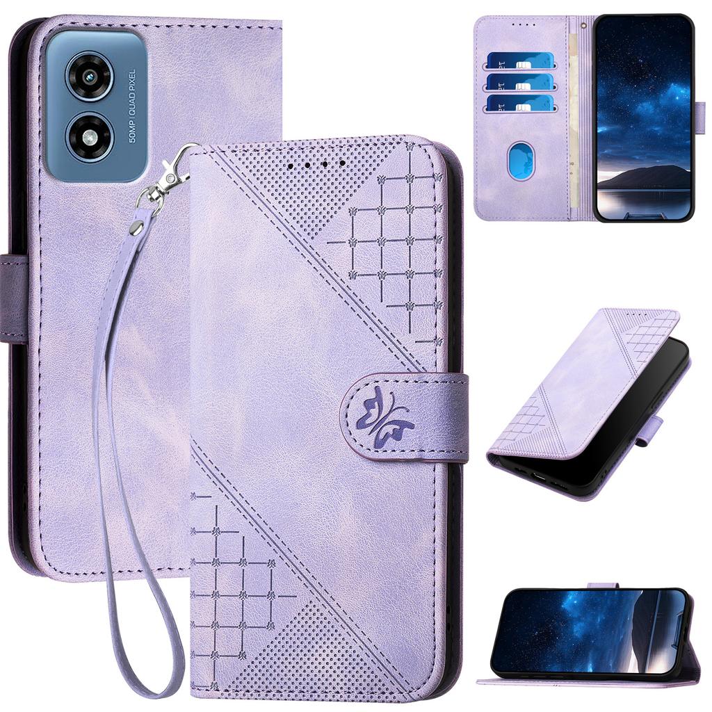 For Motorola Moto G Play 5G (2024)/Moto G 5G (2024) Leather Wallet Case Butterfly Flower Imprinted Phone Cover with Strap