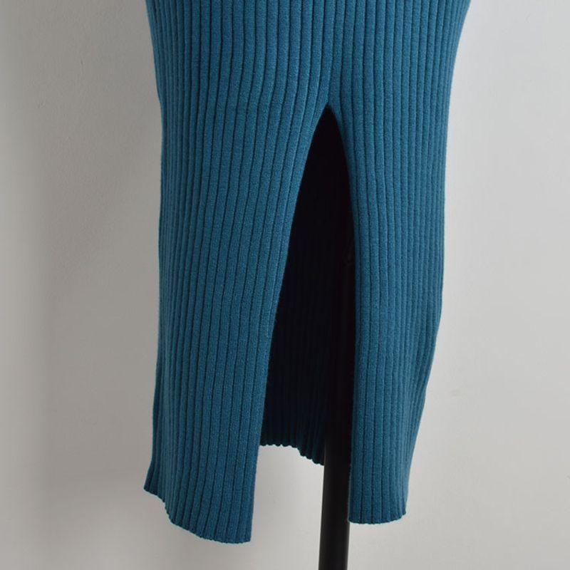 French Style Retro Pure Color Halter V-neck Cross Knitting Dress Women's Tight Waist Slim Looking Hip Split Long Skirt