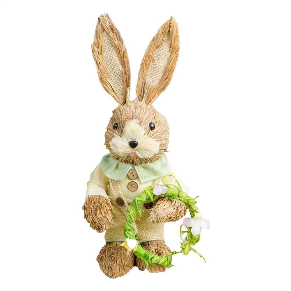 Easter Bunny Decoration, 35cm straw bunny figurine, Easter rabbit desktop ornament, handmade cute decorative bunny