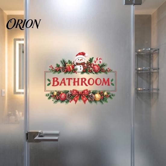 Festive Wall Art Christmas Bathroom Door Sticker, Waterproof PVC Decal with Wreath and Snowman Design Holiday Decor for Home Decor, Removable