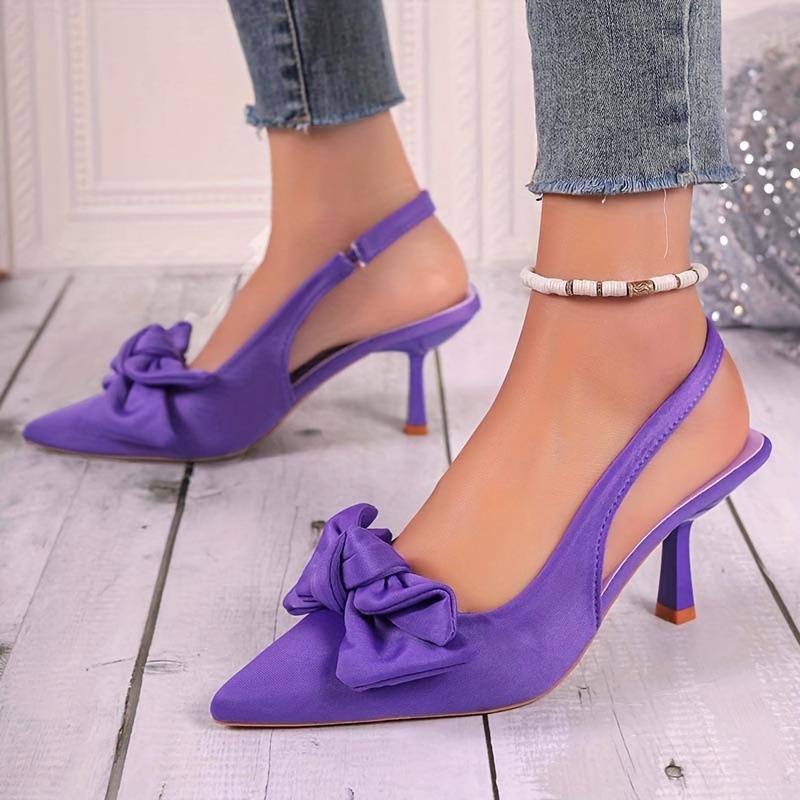 Comfort Shoes for Women Sandals Stiletto Heels Bow Tie Summer Suit Female Purple Large Size New Girls Low Pointed High Black Big