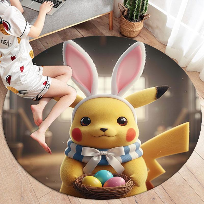 Easter Pokemon Round Area Rug,Carpet Rug for Living Room Bedroom Sofa Playroom Decor,Non slip Floor Mat
