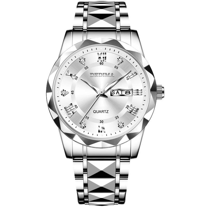 Men's Waterproof Luminous Quartz Watch with Leather Strap & Steel Band