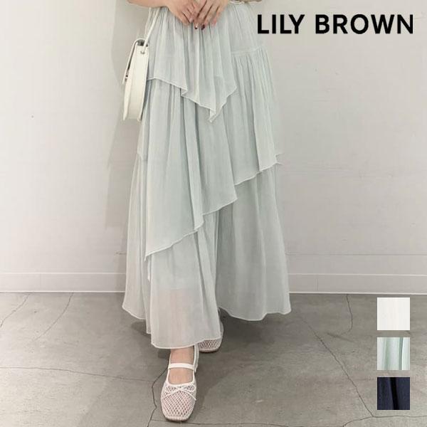 LILY BROWN Bottoms 26 Spring/Summer Mellow Ruffle Shiny Sheer Skirt Maxi Length Flare Ruffle lwfs262043