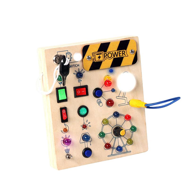 Montessori Hračky Dřevěná Aktivní Tabule Spínačové Hračky S Tlačítkem LED Světla Senzorické Cestovní Hračky pro Batole Předškolní Vzdělávací Aktivita