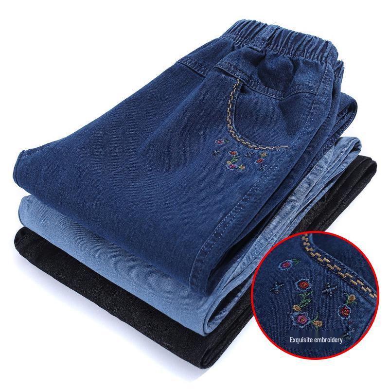 High-Waisted Straight Summer Jeans for Middle-Aged & Elderly Women - Casual Grandma Pants
