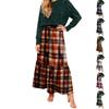 Damen Rüschen Casual Langer Rock Karierter Rock Retro Faltenrock