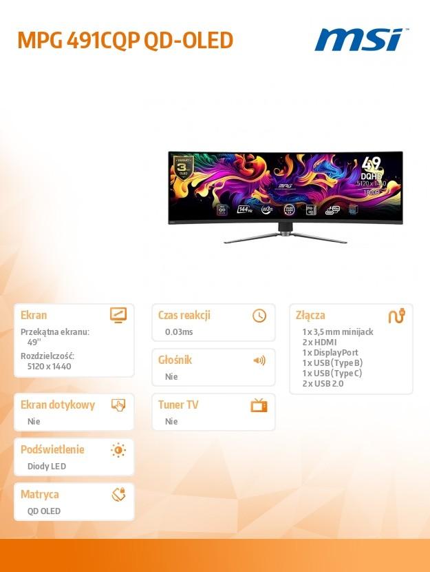 Monitor MPG 491CQP QD-OLED 49 Zoll/LED/QD-OLED/Gebogen/144Hz/Schwarz