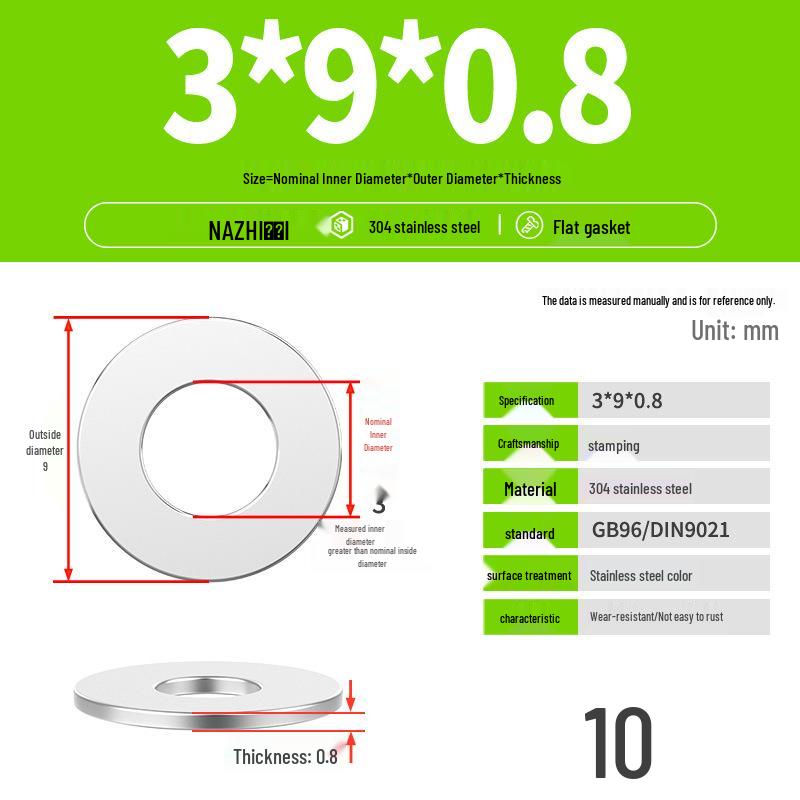 Thickened 304 Stainless Steel Flat Washer Spacer (M4-M8)