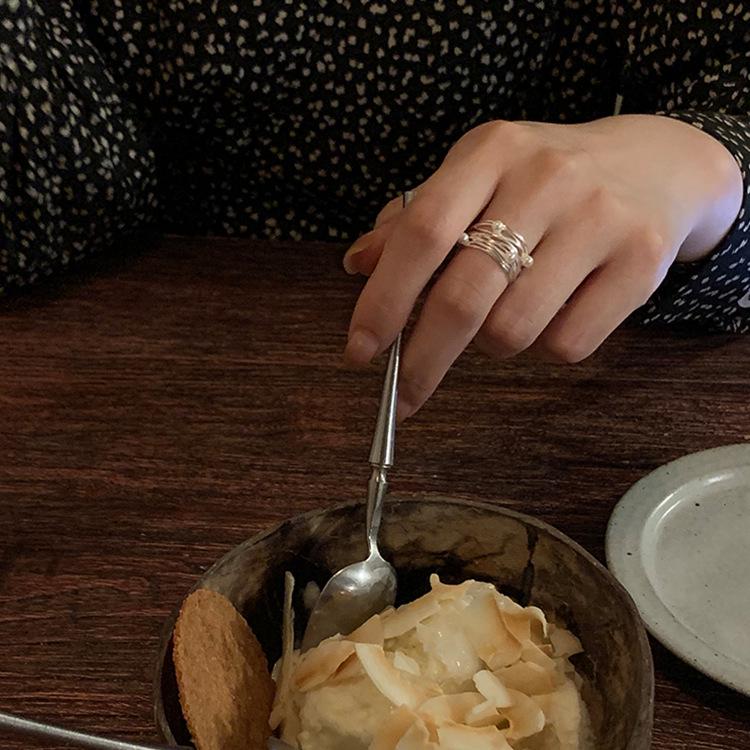 Women's Irregular Multi-Layer Metal Pearl Open Ring: Retro, Versatile, and Unique Design