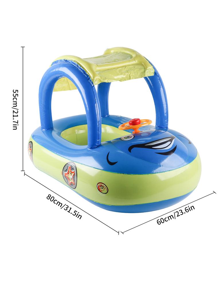 1pc Inflatable Baby Pool Seat Float with Canopy Sun Shade Swim Ring Water Seat Lounge Float with Steering Wheel Handles