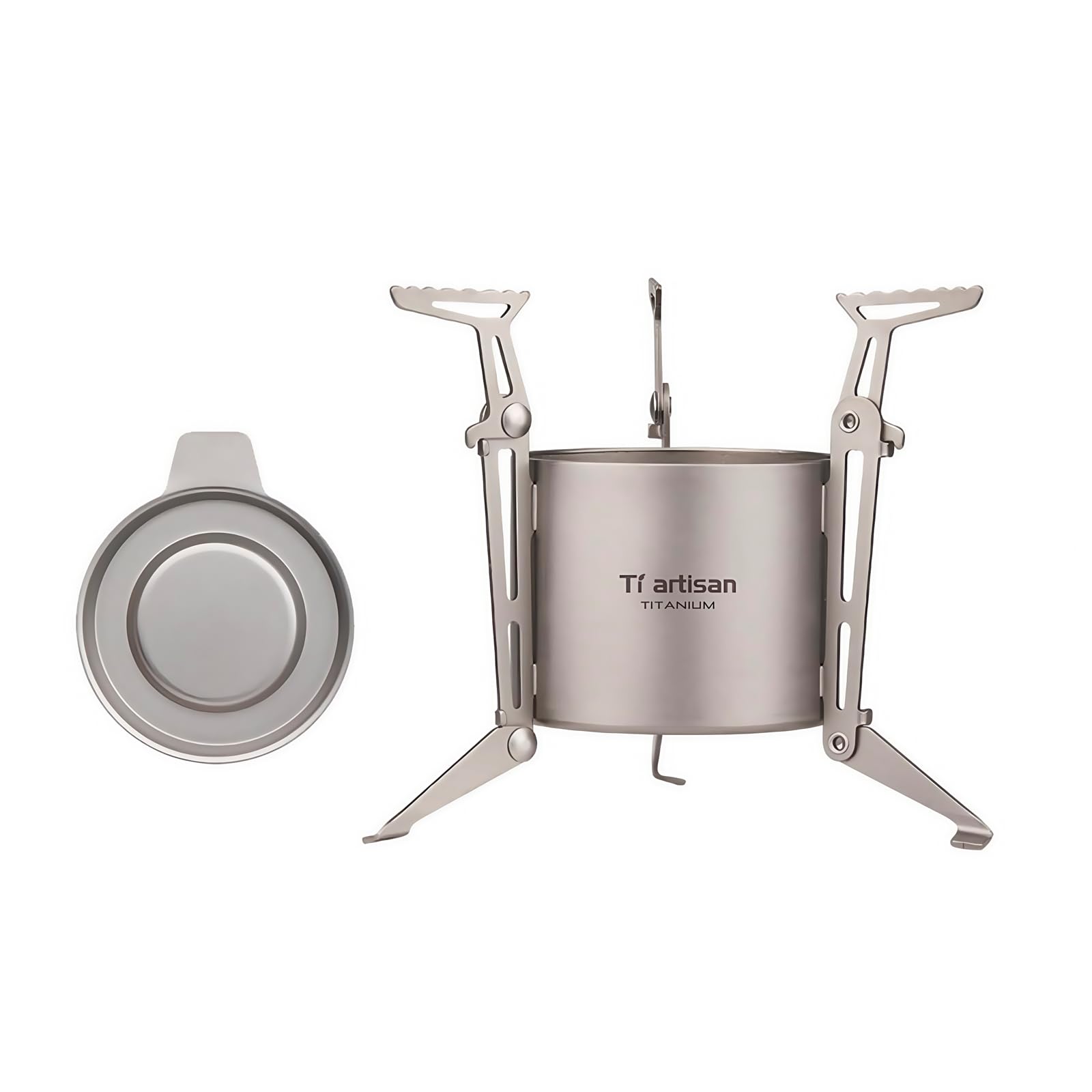 Ti Artisan Titanium Alcohol Stove with Folding Stand Cover and Storage Bag - Portable Camping, Backpacking, and Hiking Stove