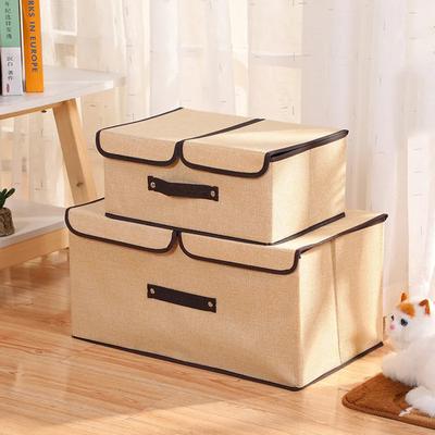 Home Goods Double Lid Storage Box, Fabric Cotton And Linen Toy Clothes Sorting Box, Foldable Storage Box With Lid For Storage