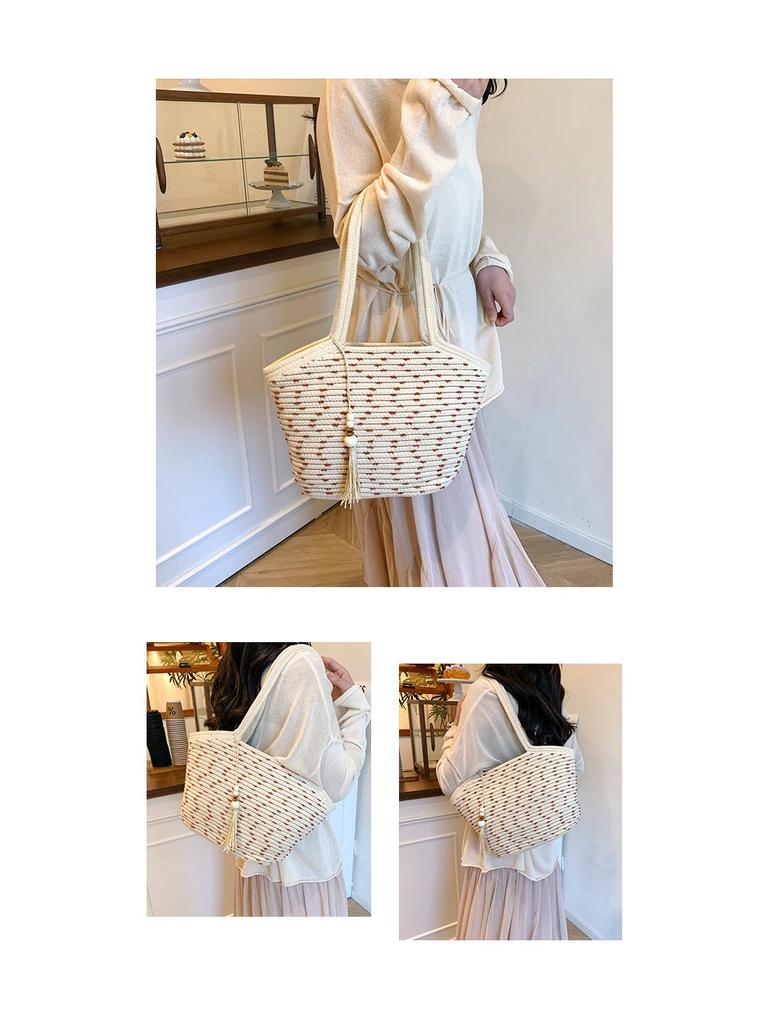 Women's Large Woven Straw Tote Bag - 2025 Summer Beach & Fashion Bucket Style