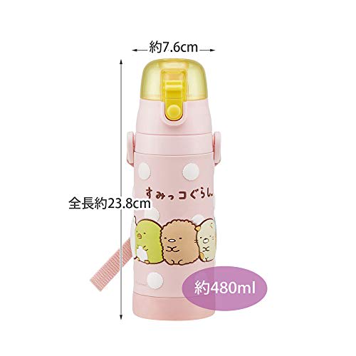 Skater Children's Stainless Steel Water Bottle, Direct Drinking, 480ml, Sumikko Gurashi, Child-Friendly, Lightweight Type, Girls, Cold Storage Only, 3