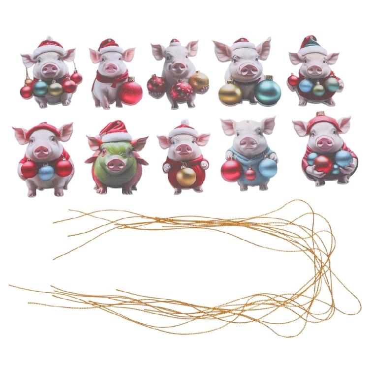 

10pc Christmas Hat Pig Decoration Cartoon Car Pendant Hanging Tree Ornament 1