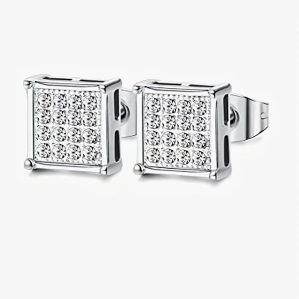 Square Iced Out Moissanite Stud Earrings Copper Hip Hop Jewelry For Men Women 1.4mm белый